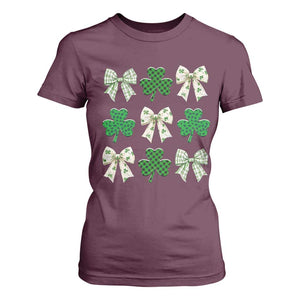 St Patricks Day Lucky Coquette T Shirt For Women Leopard Shamrocks Bow Irish Gift TS10 Maroon Print Your Wear