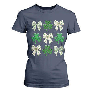 St Patricks Day Lucky Coquette T Shirt For Women Leopard Shamrocks Bow Irish Gift TS10 Navy Print Your Wear