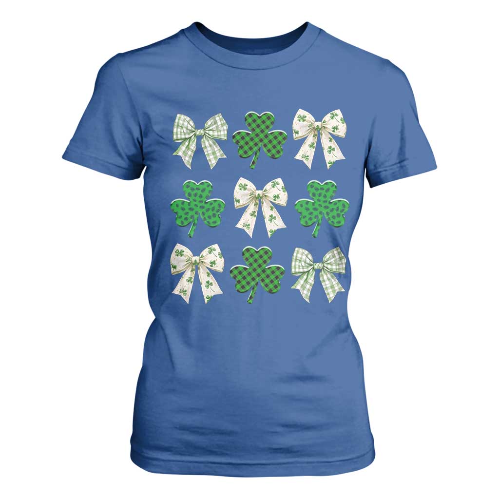 St Patricks Day Lucky Coquette T Shirt For Women Leopard Shamrocks Bow Irish Gift TS10 Royal Blue Print Your Wear