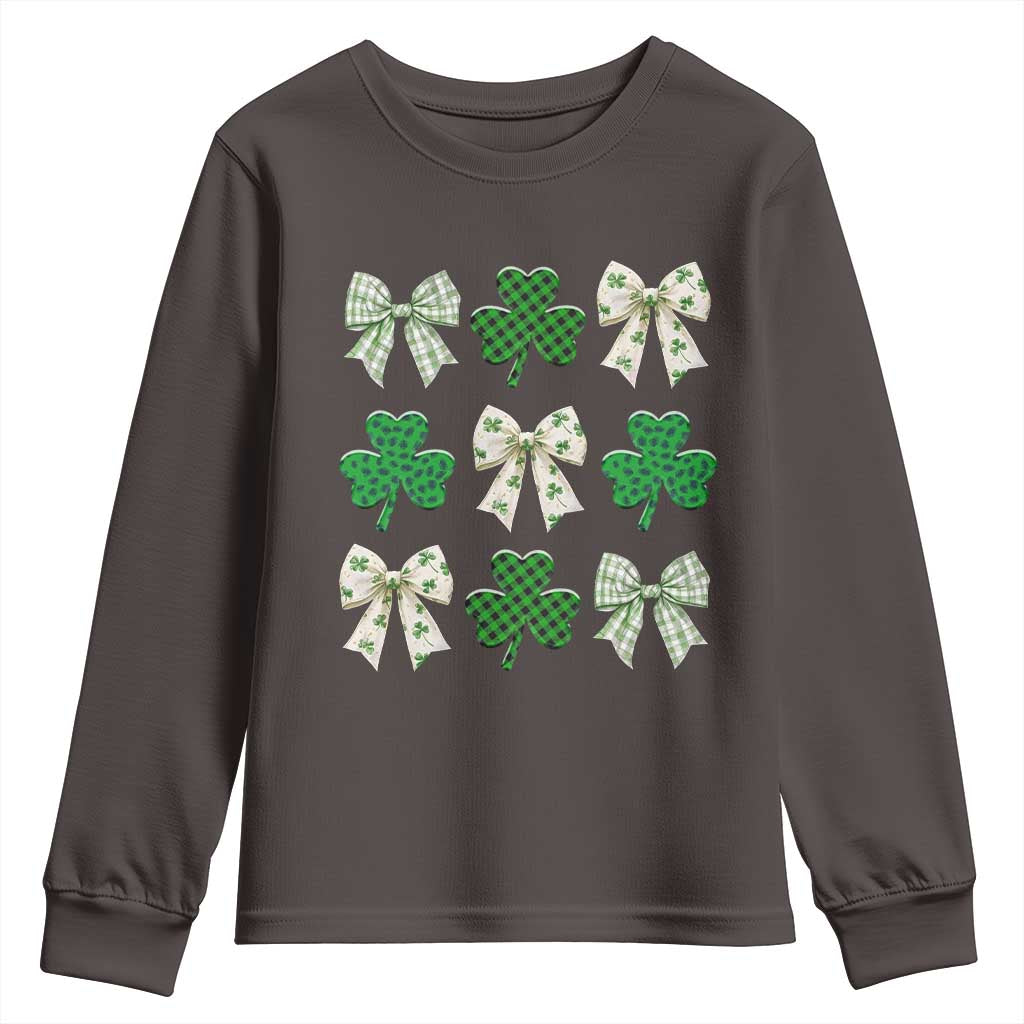 St Patricks Day Lucky Coquette Youth Sweatshirt Leopard Shamrocks Bow Irish Gift TS10 Dark Chocolate Print Your Wear