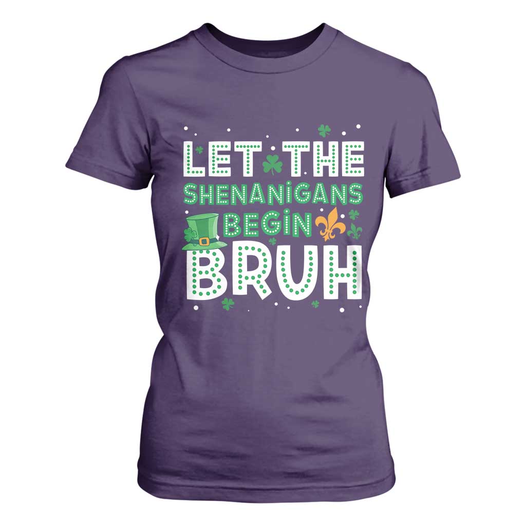 Let The Shenanigans Begin Bruh Funny St. Patricks Day T Shirt For Women TS10 Purple Print Your Wear
