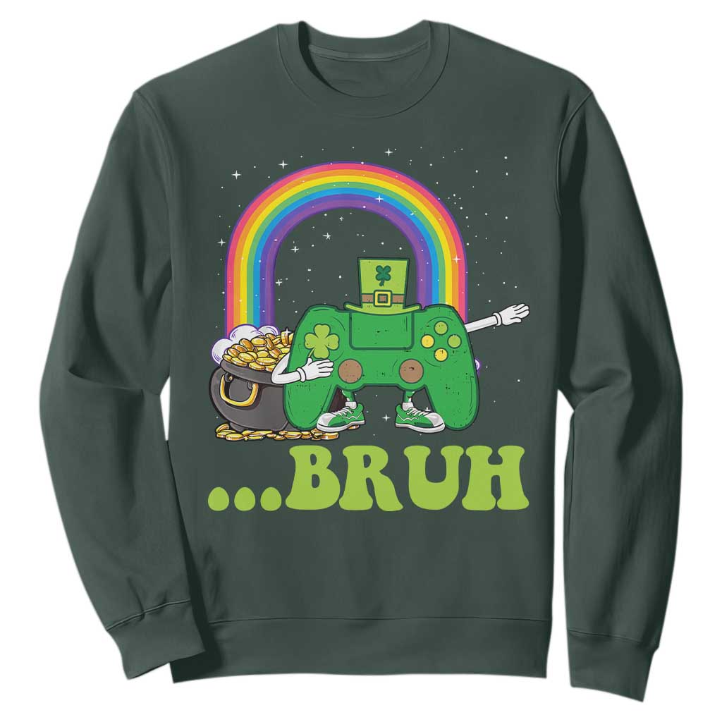 St Patricks Day Dabbing Video Game Controller Sweatshirt Irish Gamer Boys Dab Dance TS10 Dark Forest Green Print Your Wear