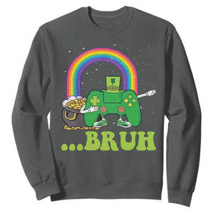 St Patricks Day Dabbing Video Game Controller Sweatshirt Irish Gamer Boys Dab Dance TS10 Dark Heather Print Your Wear