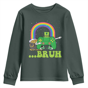 St Patricks Day Dabbing Video Game Controller Youth Sweatshirt Irish Gamer Boys Dab Dance TS10 Dark Forest Green Print Your Wear