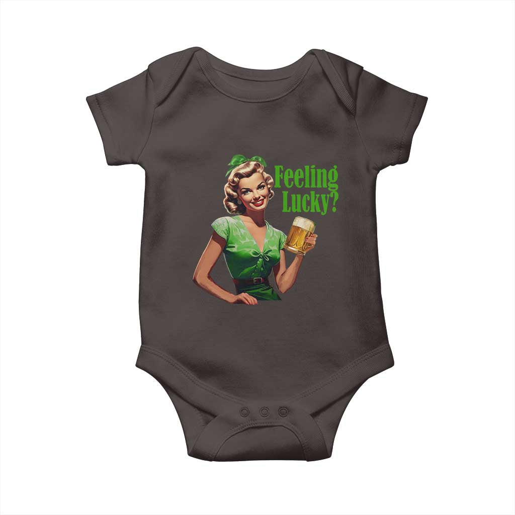 St. Patricks Day Baby Onesie Feeling Lucky Trendy Retro TS10 Dark Chocolate Print Your Wear