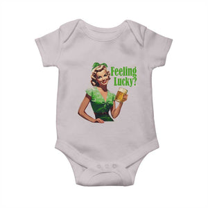 St. Patricks Day Baby Onesie Feeling Lucky Trendy Retro TS10 Ice Gray Print Your Wear