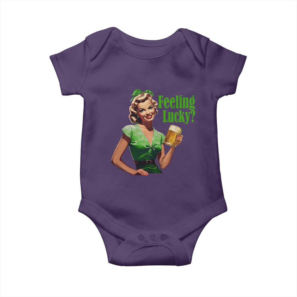 St. Patricks Day Baby Onesie Feeling Lucky Trendy Retro TS10 Purple Print Your Wear