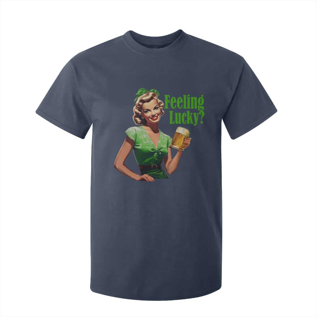 St. Patricks Day T Shirt For Kid Feeling Lucky Trendy Retro TS10 Navy Print Your Wear