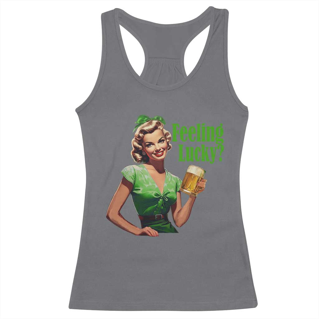 St. Patricks Day Racerback Tank Top Feeling Lucky Trendy Retro TS10 Charcoal Print Your Wear
