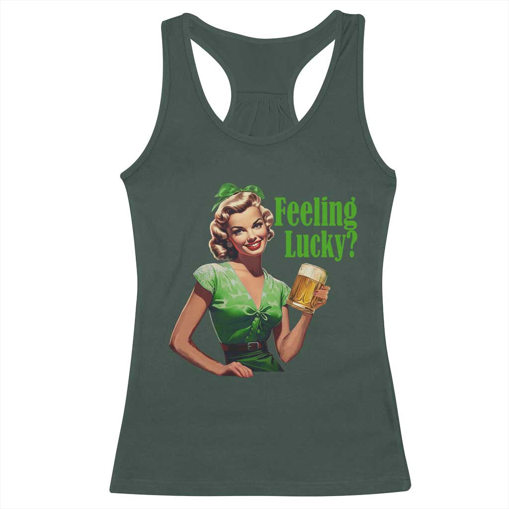 St. Patricks Day Racerback Tank Top Feeling Lucky Trendy Retro TS10 Dark Forest Green Print Your Wear
