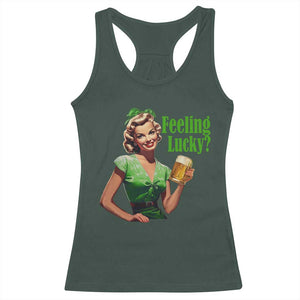 St. Patricks Day Racerback Tank Top Feeling Lucky Trendy Retro TS10 Dark Forest Green Print Your Wear