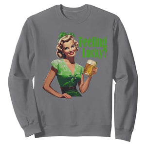 St. Patricks Day Sweatshirt Feeling Lucky Trendy Retro TS10 Charcoal Print Your Wear
