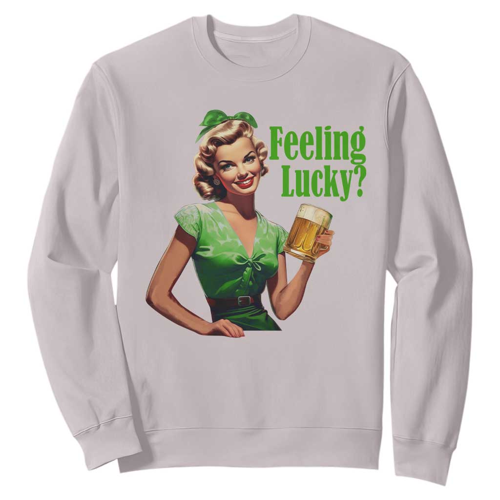 St. Patricks Day Sweatshirt Feeling Lucky Trendy Retro TS10 Ice Gray Print Your Wear