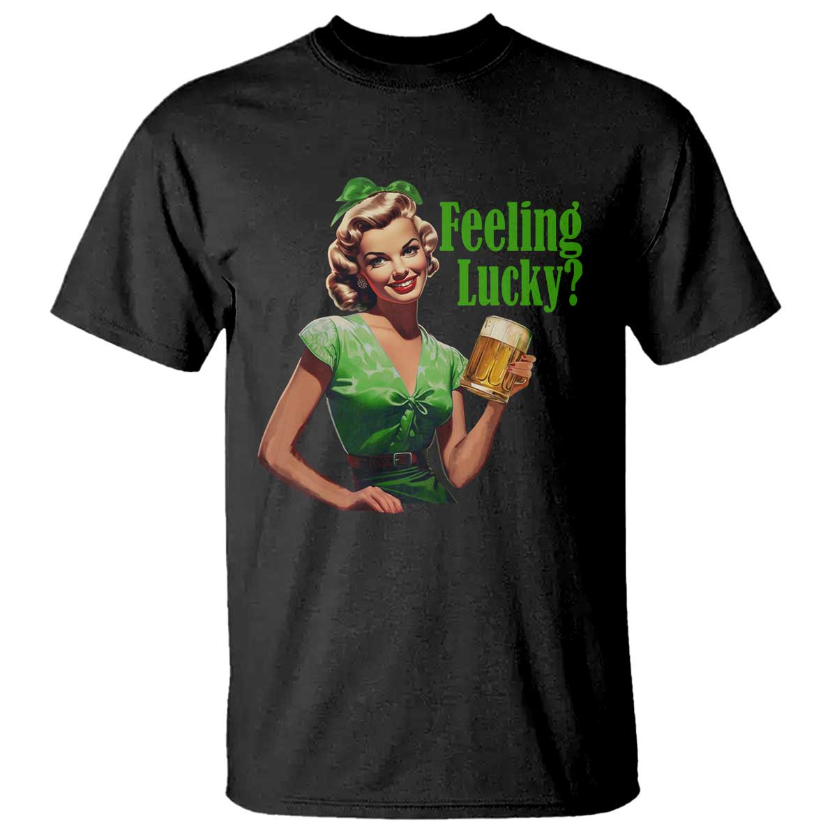 St. Patricks Day T Shirt Feeling Lucky Trendy Retro TS10 Black Print Your Wear