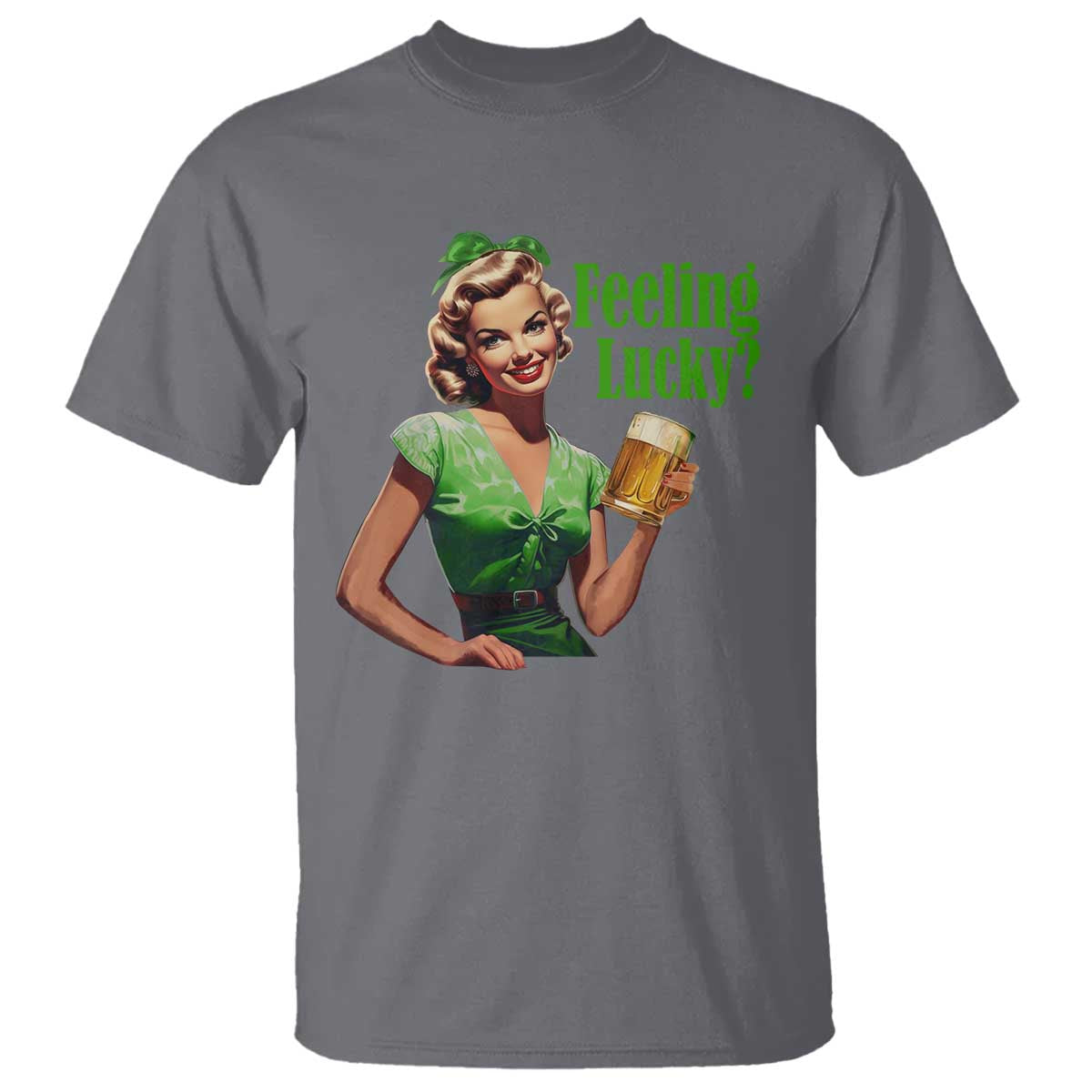 St. Patricks Day T Shirt Feeling Lucky Trendy Retro TS10 Charcoal Print Your Wear