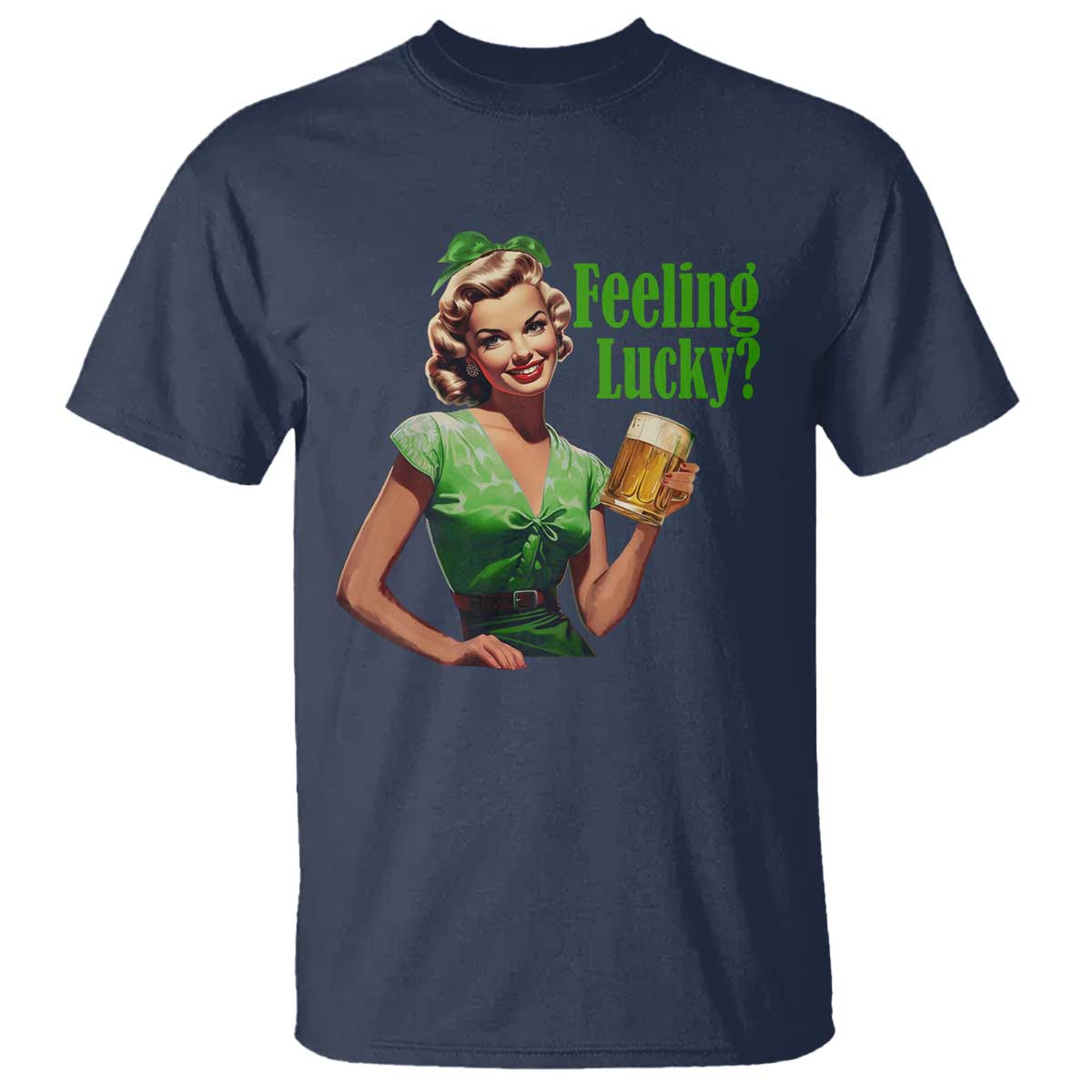 St. Patricks Day T Shirt Feeling Lucky Trendy Retro TS10 Navy Print Your Wear
