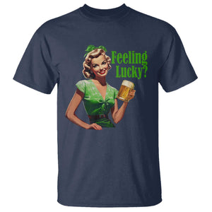 St. Patricks Day T Shirt Feeling Lucky Trendy Retro TS10 Navy Print Your Wear