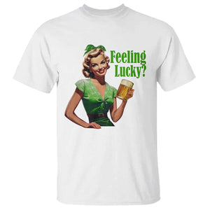 St. Patricks Day T Shirt Feeling Lucky Trendy Retro TS10 White Print Your Wear