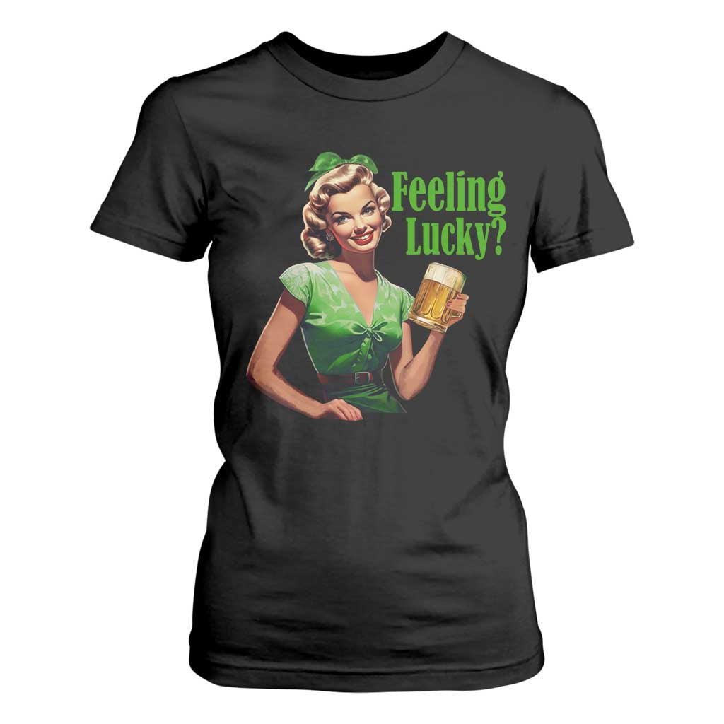 St. Patricks Day T Shirt For Women Feeling Lucky Trendy Retro TS10 Black Print Your Wear
