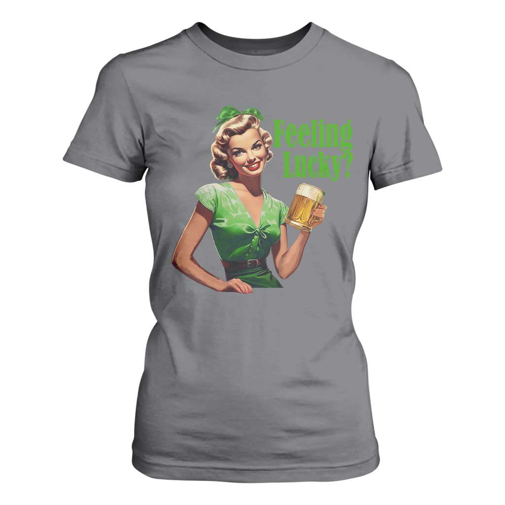 St. Patricks Day T Shirt For Women Feeling Lucky Trendy Retro TS10 Charcoal Print Your Wear