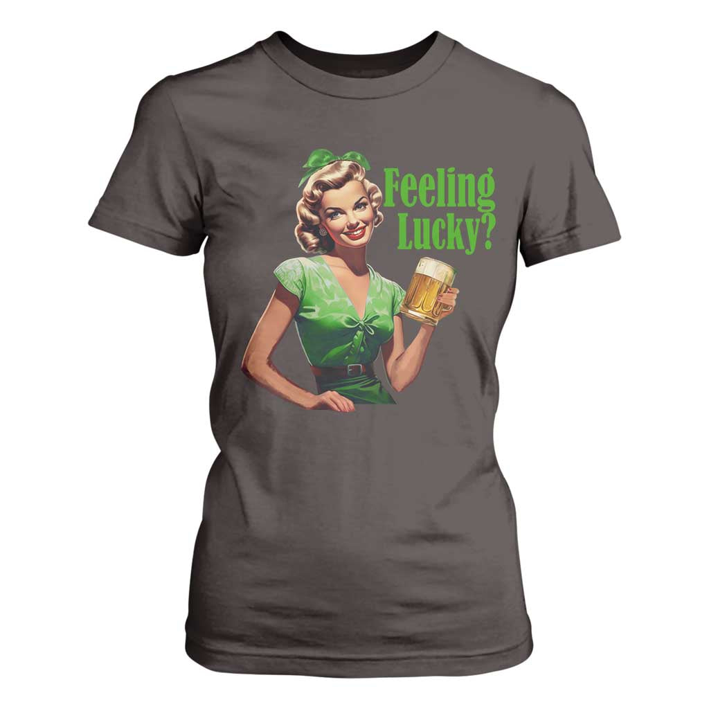 St. Patricks Day T Shirt For Women Feeling Lucky Trendy Retro TS10 Dark Chocolate Print Your Wear