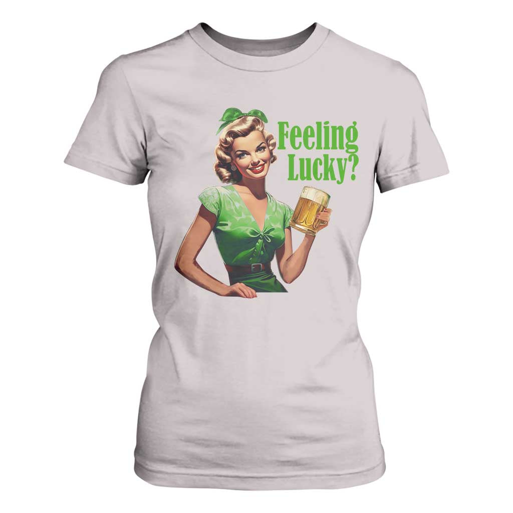 St. Patricks Day T Shirt For Women Feeling Lucky Trendy Retro TS10 Ice Gray Print Your Wear
