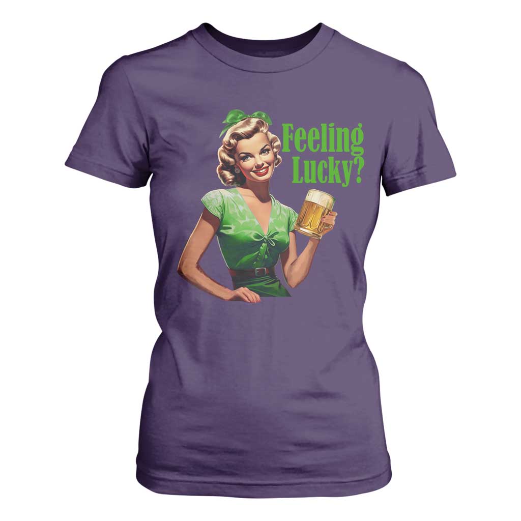 St. Patricks Day T Shirt For Women Feeling Lucky Trendy Retro TS10 Purple Print Your Wear