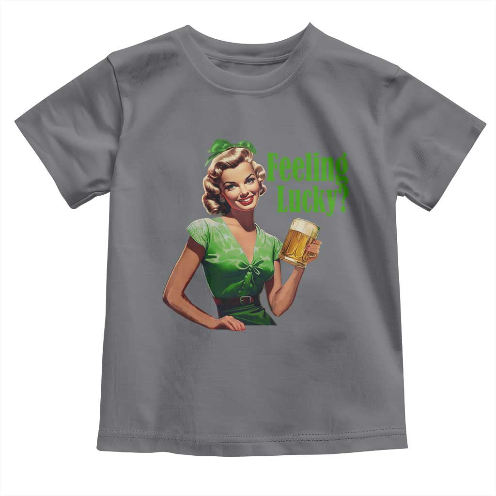 St. Patricks Day Toddler T Shirt Feeling Lucky Trendy Retro TS10 Charcoal Print Your Wear