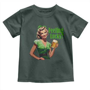 St. Patricks Day Toddler T Shirt Feeling Lucky Trendy Retro TS10 Dark Forest Green Print Your Wear