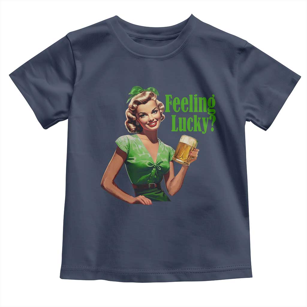St. Patricks Day Toddler T Shirt Feeling Lucky Trendy Retro TS10 Navy Print Your Wear