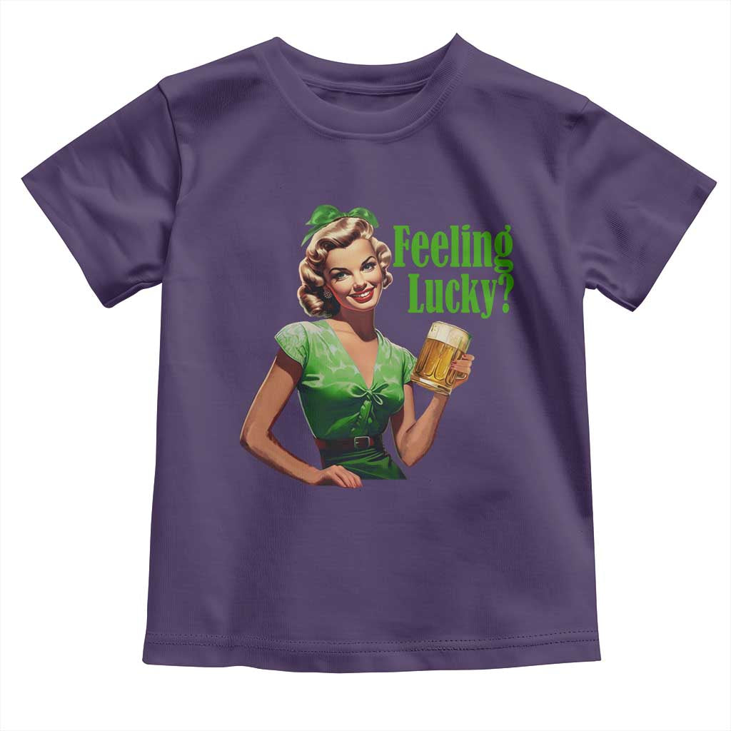 St. Patricks Day Toddler T Shirt Feeling Lucky Trendy Retro TS10 Purple Print Your Wear