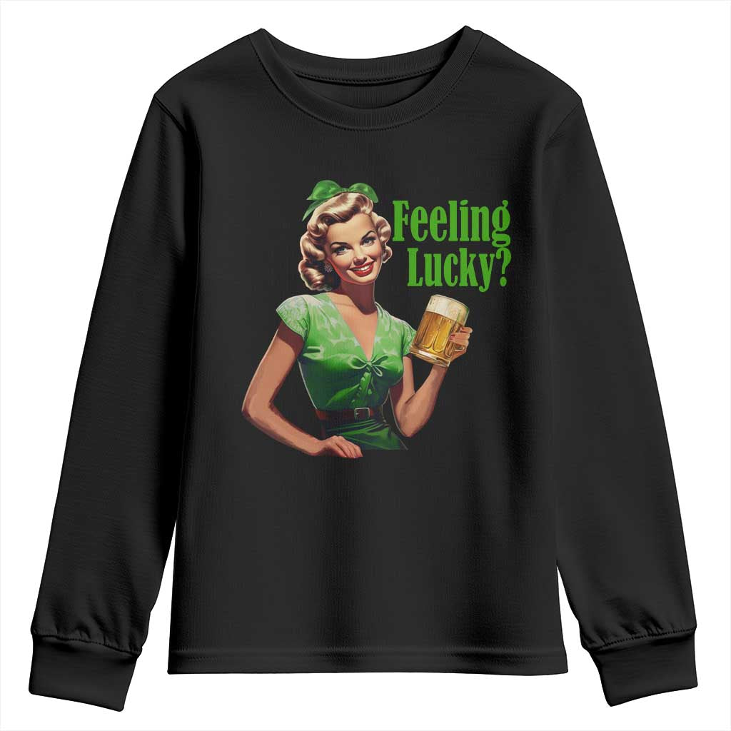 St. Patricks Day Youth Sweatshirt Feeling Lucky Trendy Retro TS10 Black Print Your Wear