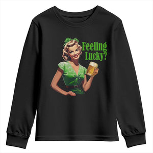 St. Patricks Day Youth Sweatshirt Feeling Lucky Trendy Retro TS10 Black Print Your Wear