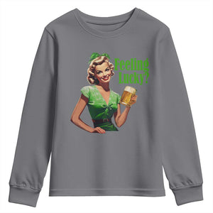 St. Patricks Day Youth Sweatshirt Feeling Lucky Trendy Retro TS10 Charcoal Print Your Wear