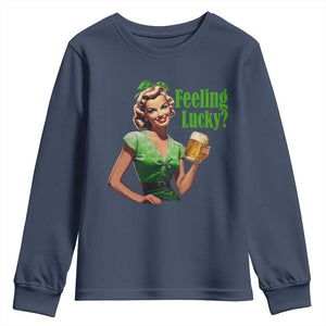 St. Patricks Day Youth Sweatshirt Feeling Lucky Trendy Retro TS10 Navy Print Your Wear