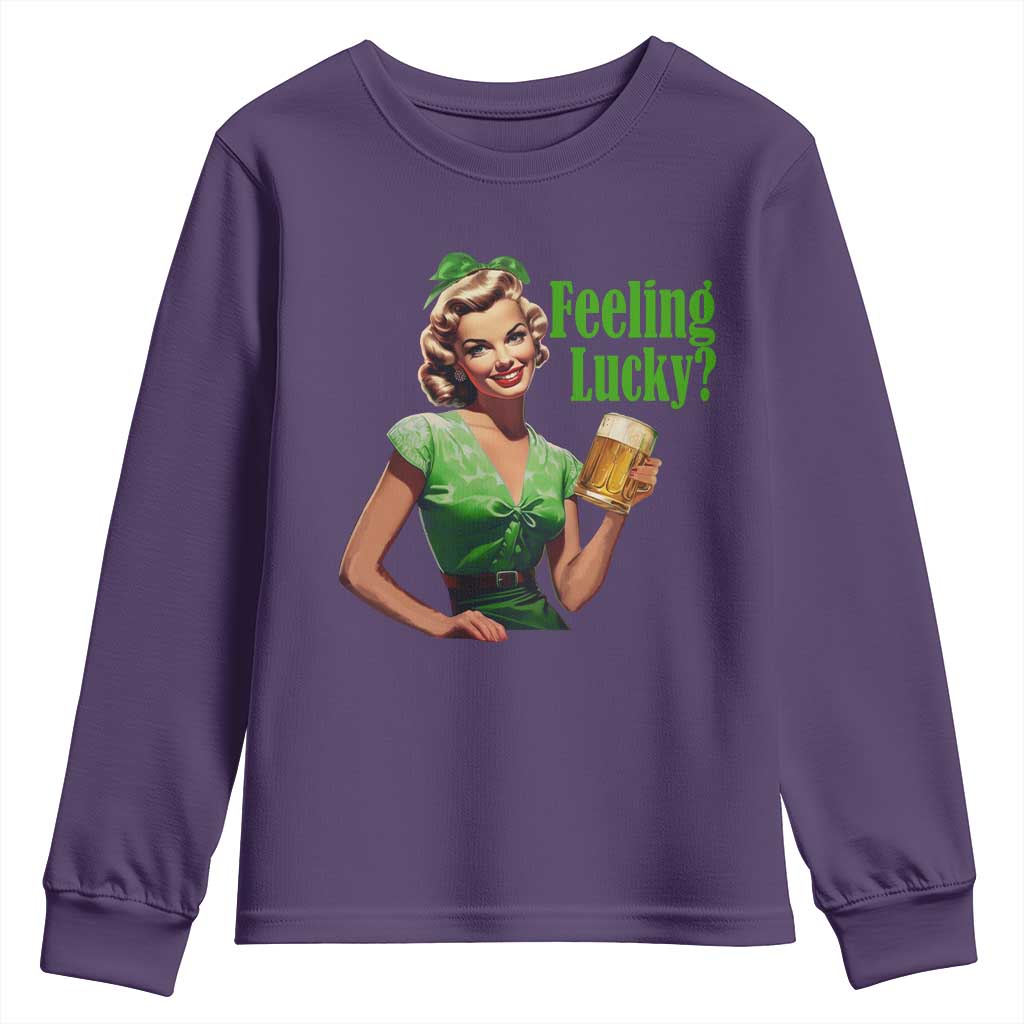 St. Patricks Day Youth Sweatshirt Feeling Lucky Trendy Retro TS10 Purple Print Your Wear