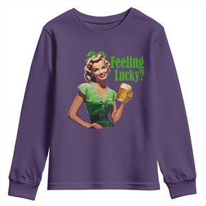 St. Patricks Day Youth Sweatshirt Feeling Lucky Trendy Retro TS10 Purple Print Your Wear