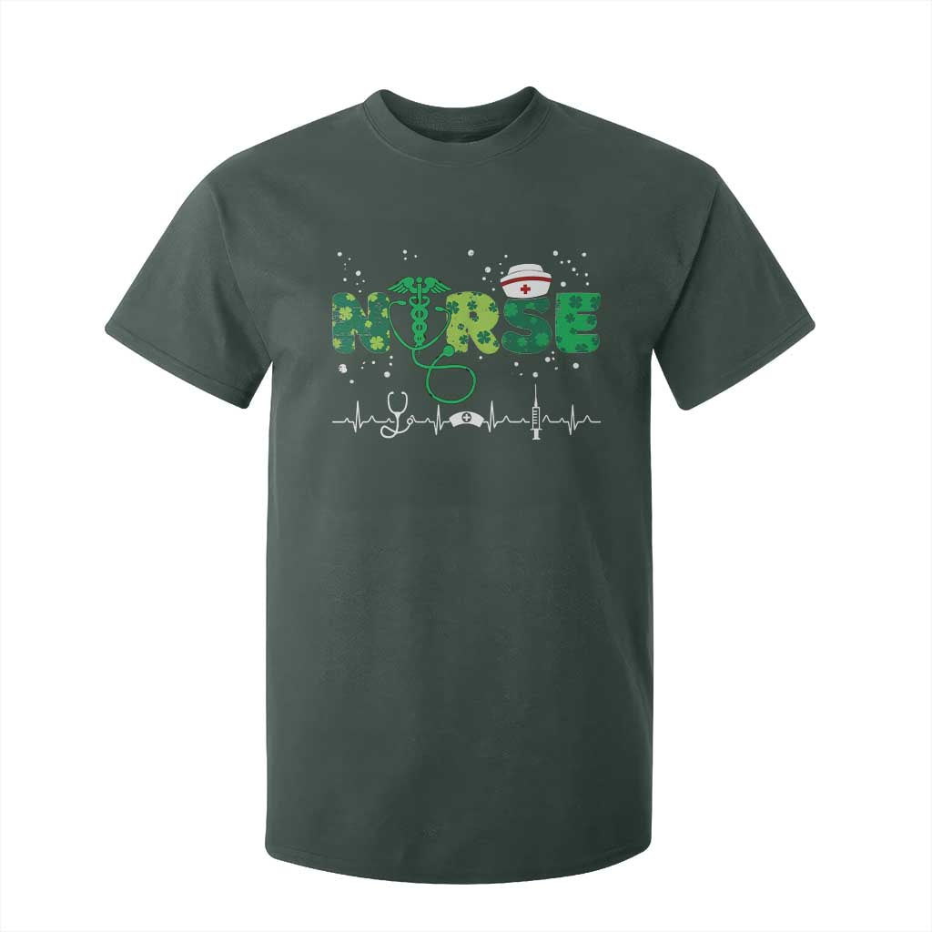 Nurse St Patricks Day T Shirt For Kid Stethoscope Scrub Irish Nurses Paddys Day TS10 Dark Forest Green Print Your Wear