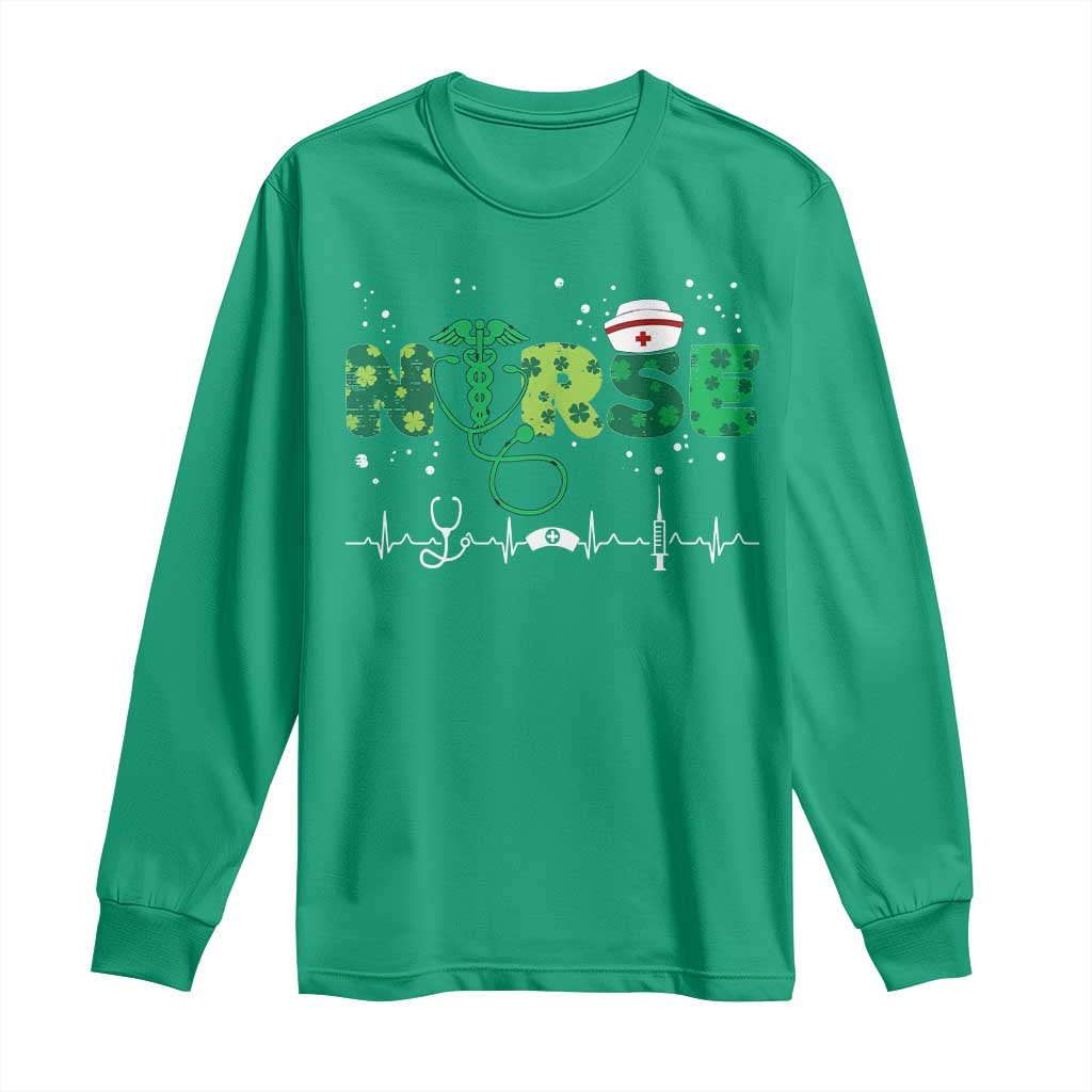 Nurse St Patricks Day Long Sleeve Shirt Stethoscope Scrub Irish Nurses Paddys Day TS10 Irish Green Print Your Wear