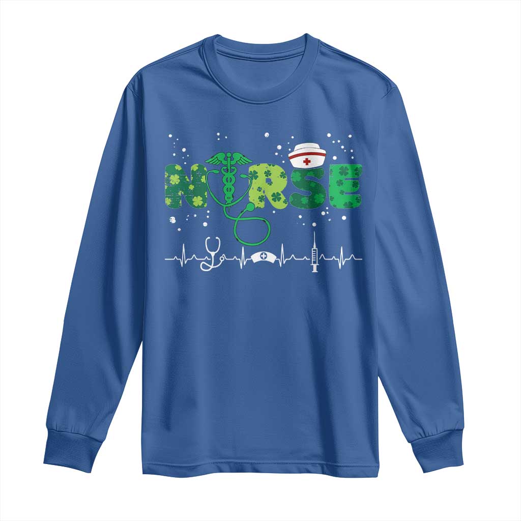 Nurse St Patricks Day Long Sleeve Shirt Stethoscope Scrub Irish Nurses Paddys Day TS10 Royal Blue Print Your Wear