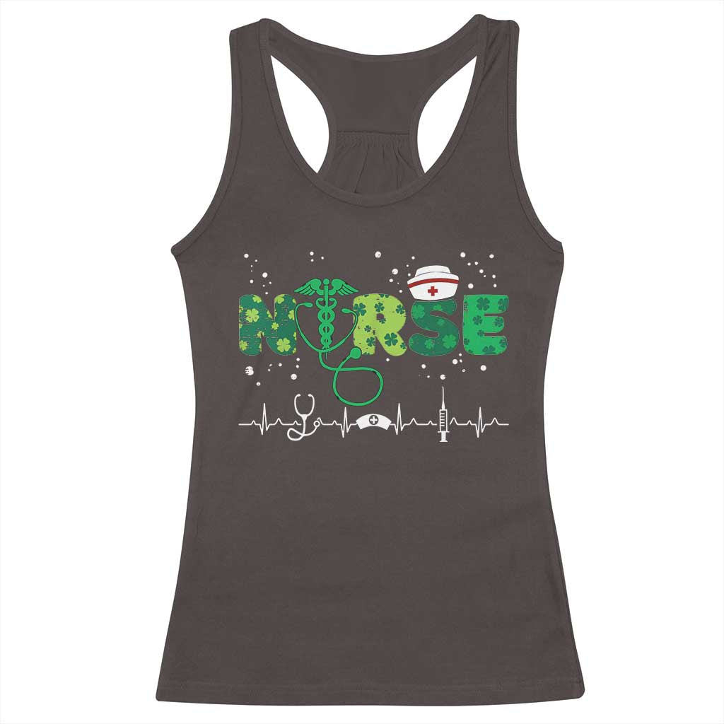 Nurse St Patricks Day Racerback Tank Top Stethoscope Scrub Irish Nurses Paddys Day TS10 Dark Chocolate Print Your Wear