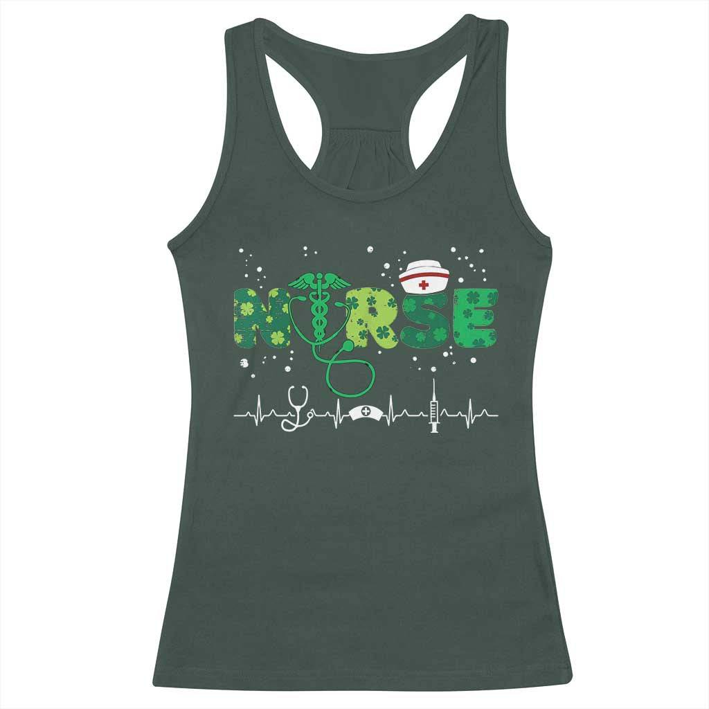 Nurse St Patricks Day Racerback Tank Top Stethoscope Scrub Irish Nurses Paddys Day TS10 Dark Forest Green Print Your Wear