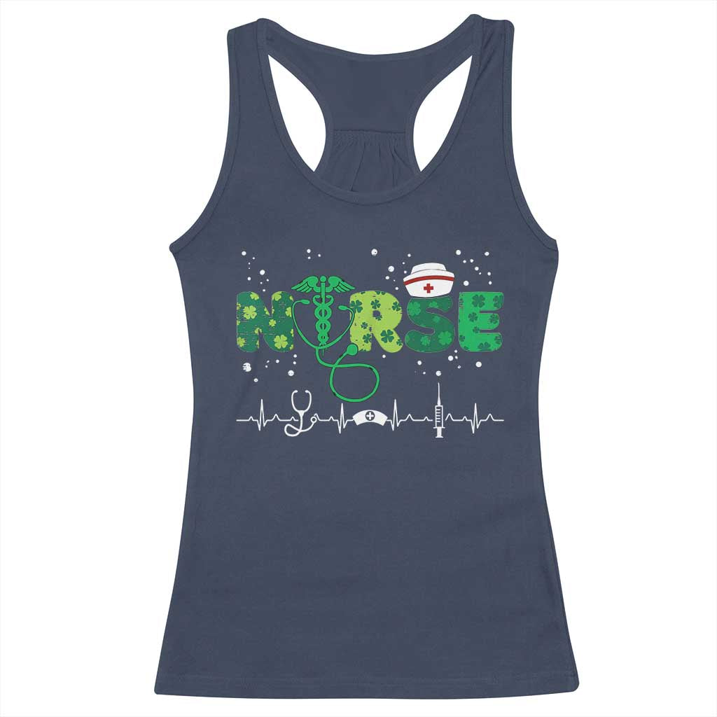 Nurse St Patricks Day Racerback Tank Top Stethoscope Scrub Irish Nurses Paddys Day TS10 Navy Print Your Wear