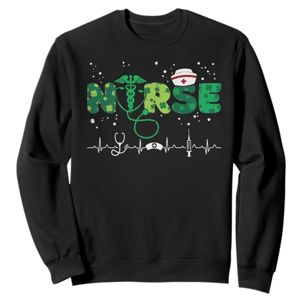Nurse St Patricks Day Sweatshirt Stethoscope Scrub Irish Nurses Paddys Day TS10 Black Print Your Wear
