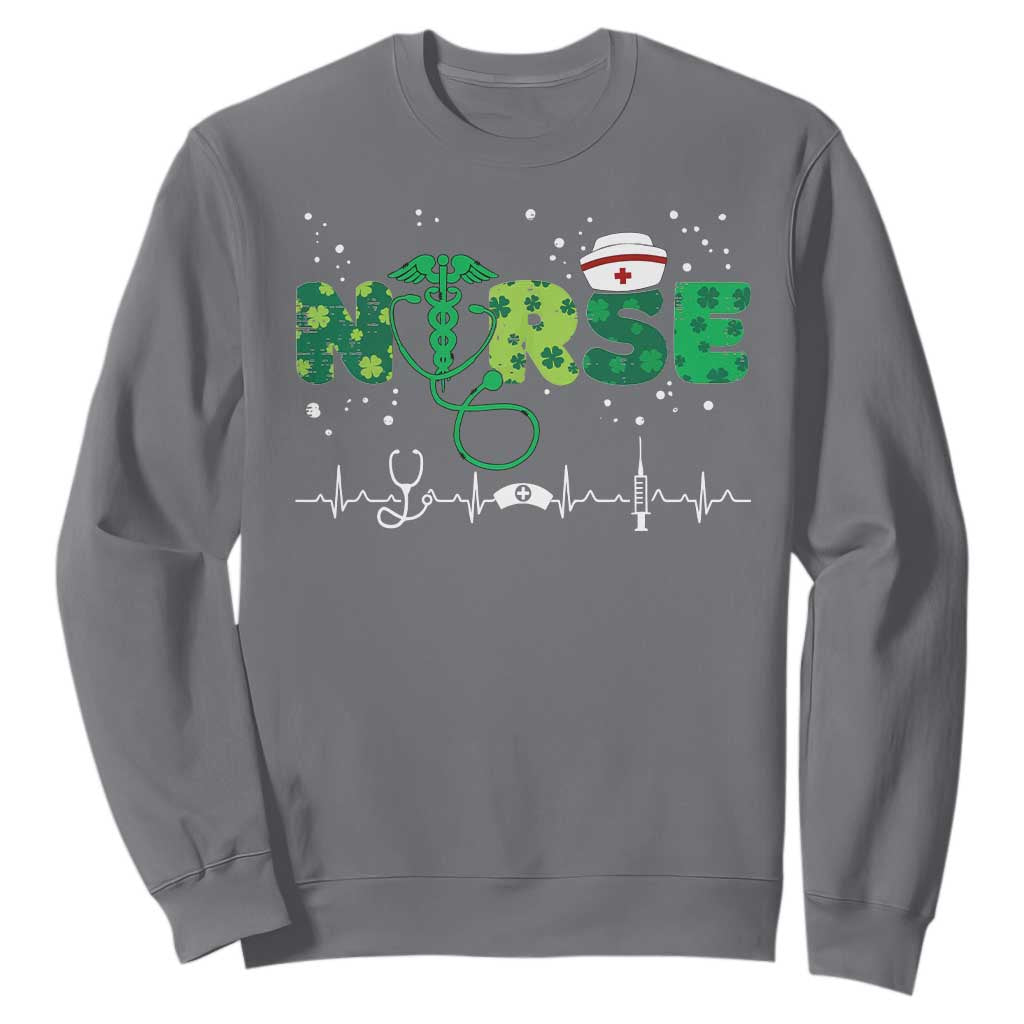 Nurse St Patricks Day Sweatshirt Stethoscope Scrub Irish Nurses Paddys Day TS10 Charcoal Print Your Wear