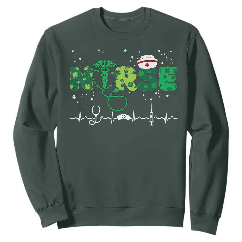 Nurse St Patricks Day Sweatshirt Stethoscope Scrub Irish Nurses Paddys Day TS10 Dark Forest Green Print Your Wear