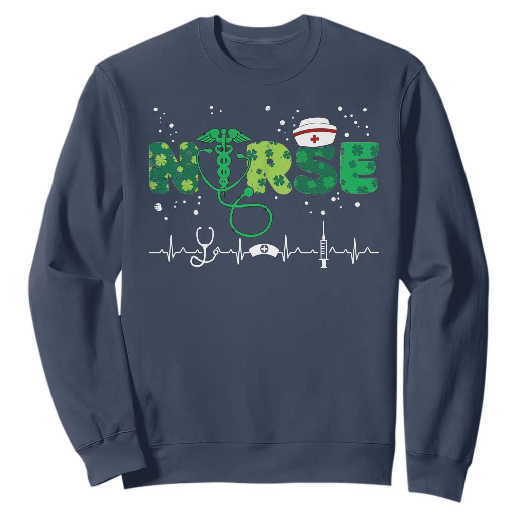 Nurse St Patricks Day Sweatshirt Stethoscope Scrub Irish Nurses Paddys Day TS10 Navy Print Your Wear