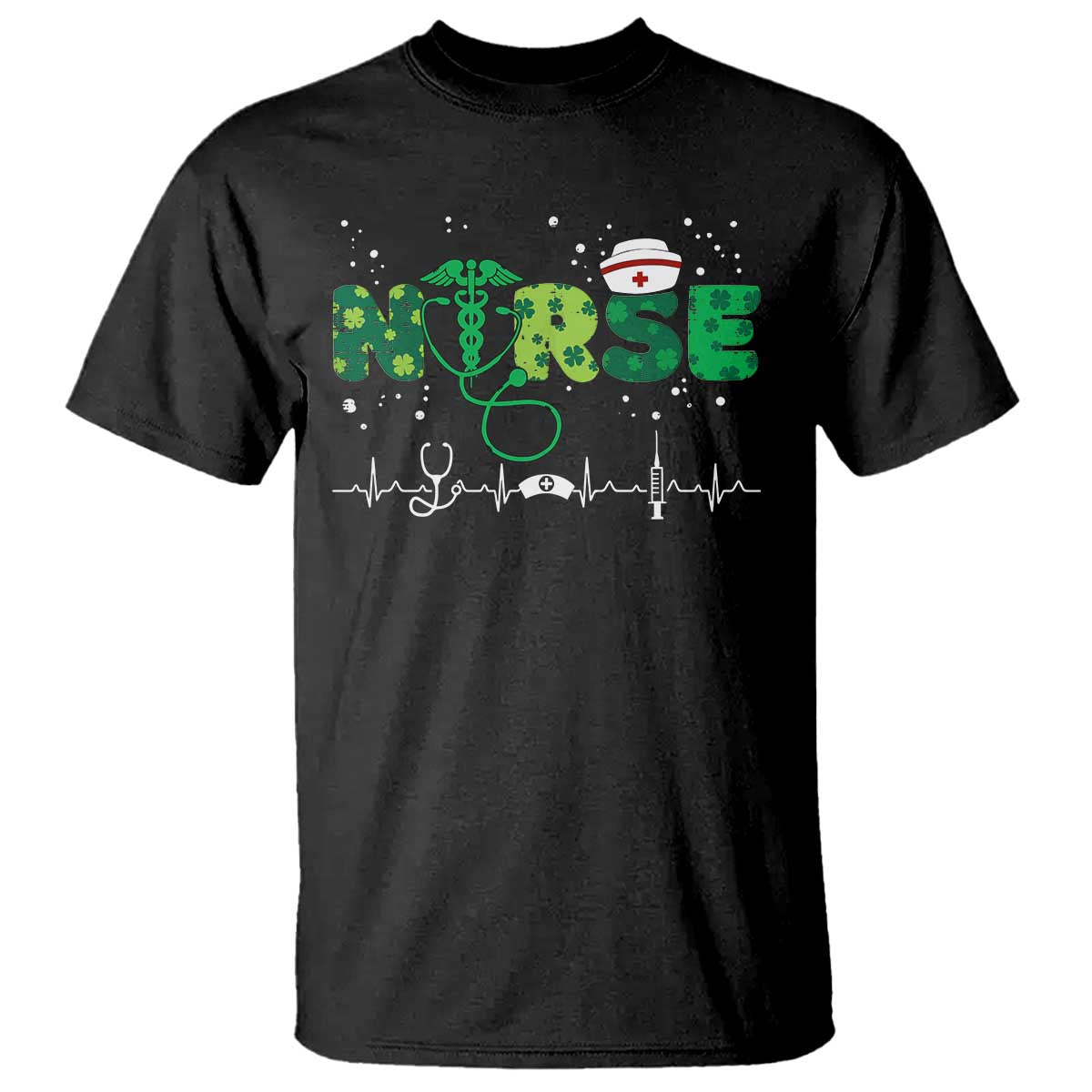 Nurse St Patricks Day T Shirt Stethoscope Scrub Irish Nurses Paddys Day TS10 Black Print Your Wear