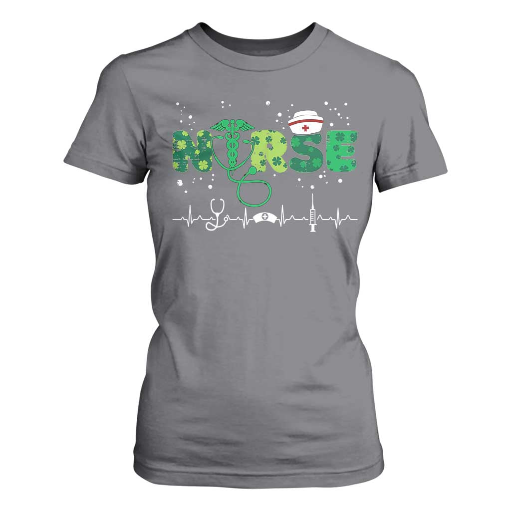 Nurse St Patricks Day T Shirt For Women Stethoscope Scrub Irish Nurses Paddys Day TS10 Charcoal Print Your Wear