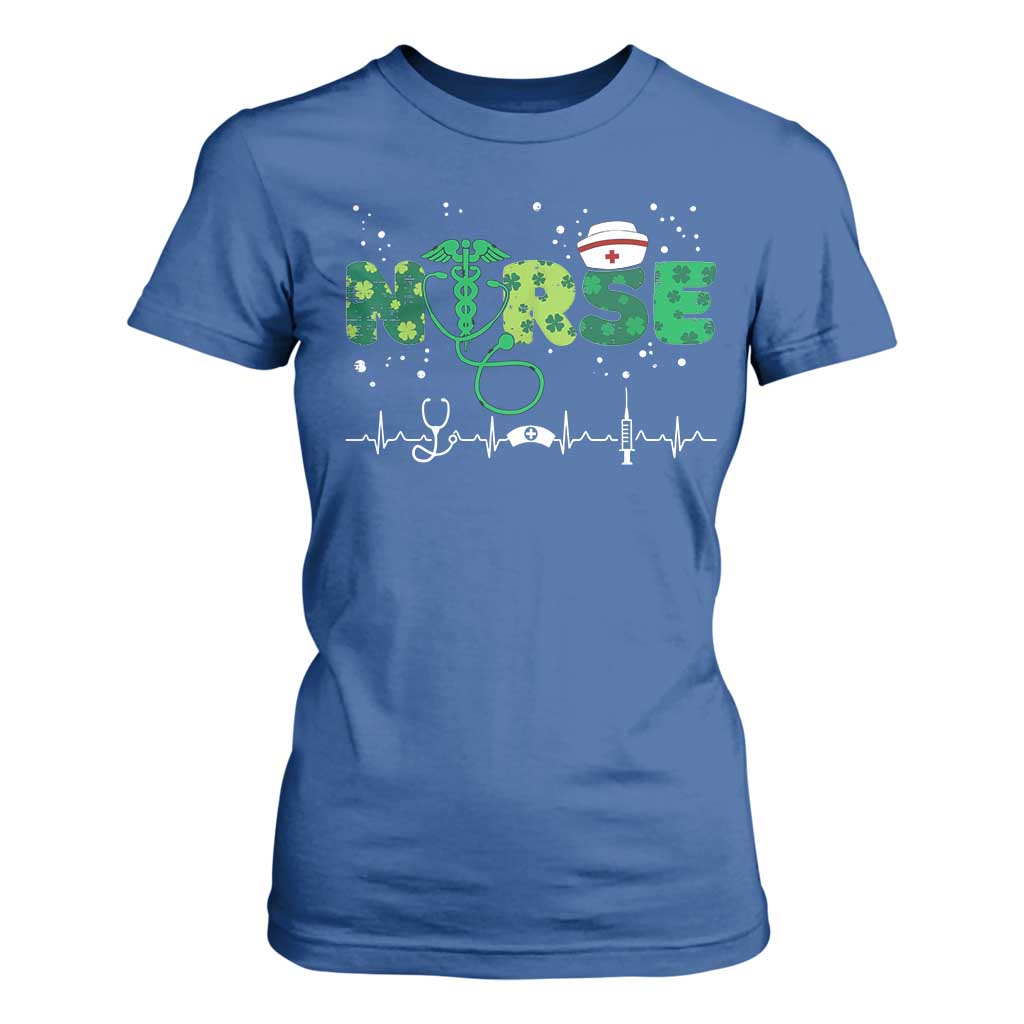 Nurse St Patricks Day T Shirt For Women Stethoscope Scrub Irish Nurses Paddys Day TS10 Royal Blue Print Your Wear